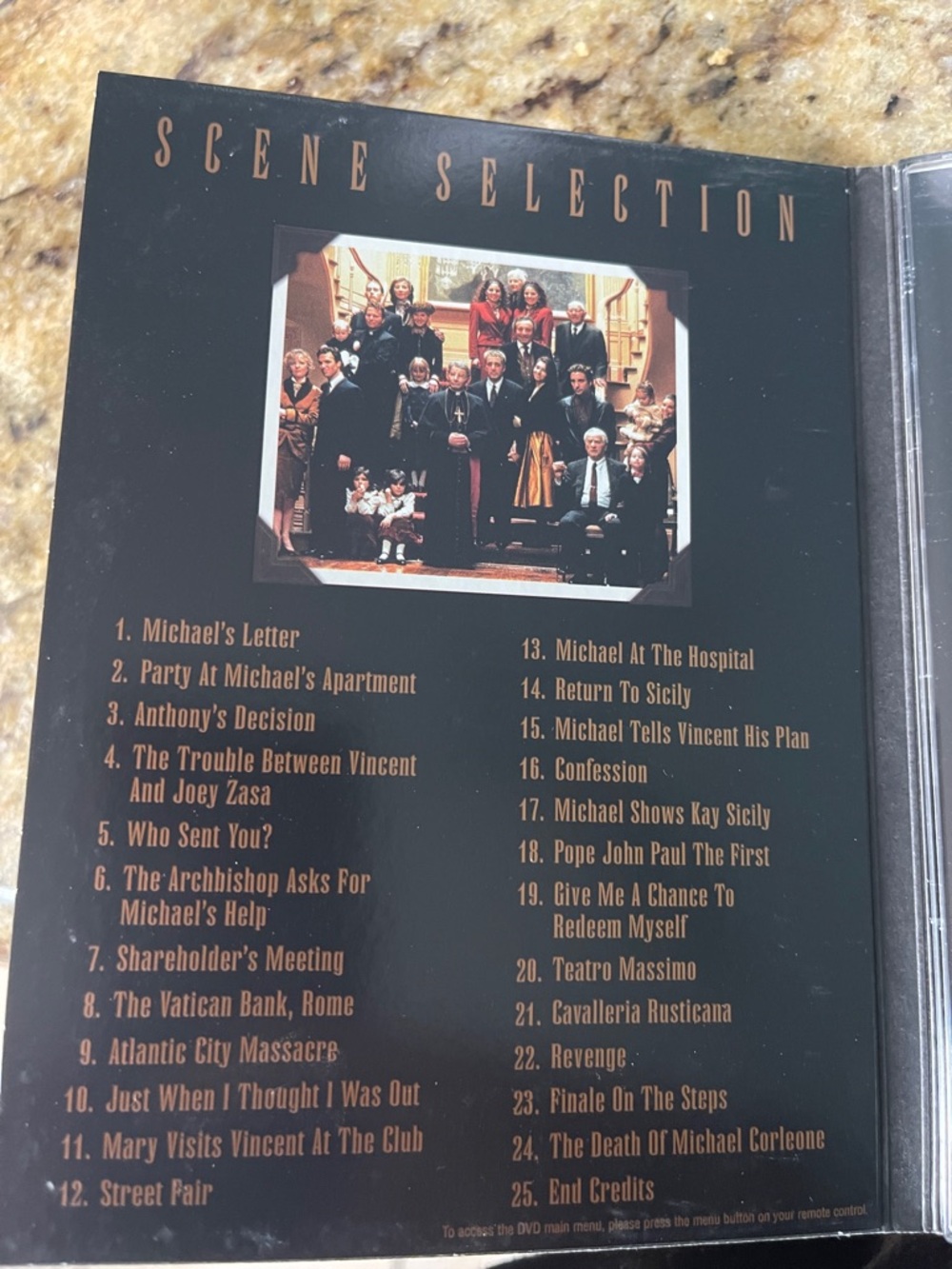 The Godfather Part III DVD Scene Selection Insert - Black with Copper Text